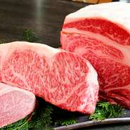 鹿児島県産黒毛和牛にこだわり、等級Ａ4以上のお肉を一頭買いして様々な部位をご提供。