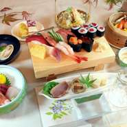 上級のにぎり寿司1人前がまるまる入ったお食事コースです。各種ご会食に最適です。ご予約が必要です。