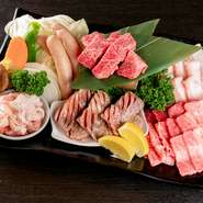 厚切りとろタン/たらふく和牛カルビ/和牛特選ヒレ/豚トロ/若鶏/自家製ソーセージ/焼き野菜/チョレギサラダ