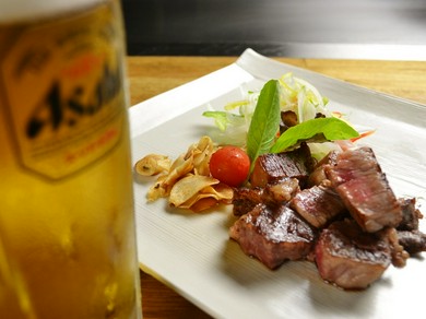 キンキンに冷えた美味しい生と楽しむ国産牛ヒレステーキ！最高！