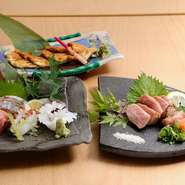 旬のものにこだわり厳選吟味、常に新鮮で上質な食材を使用するそう。そしてその持ち味を存分に活かした料理の数々。今宵選んだ一杯とともに味わうもよし、じっくりとご堪能あれ。