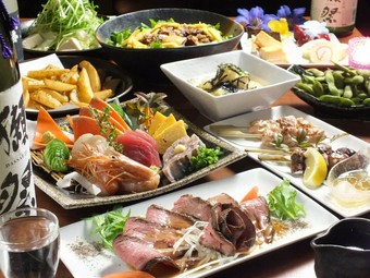 選べるメイン料理＋生牡蠣や鮮魚盛り合わせのコースになります。飲み放題なしの場合は3500円。