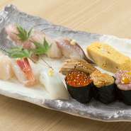 三陸地方で水揚げされた新鮮な魚を楽しめる『季節にぎり【雅】』