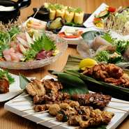 2,200円／2,750円／3,300円（税込）（和風鶏ピザ・肉盛り・鶏鍋各種）
※【最大90名様】【貸切】対応可能です。
※プラス飲み放題コース（2時間）2,200円（税込）
※写真はイメージです。