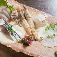 港から直送した新鮮素材を目でも楽しんでもらおうと、盛り付けにもこだわりました。季節ごとの味覚をご堪能ください。