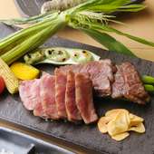 熟成肉のステーキと横田農場有機野菜