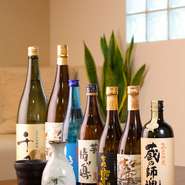 日本酒、焼酎は、お酒の味が強くなく、「食材の味を生かす料理」が堪能できるものを厳選しています。ビールは「サッポロ恵比寿」の生を用意しています。