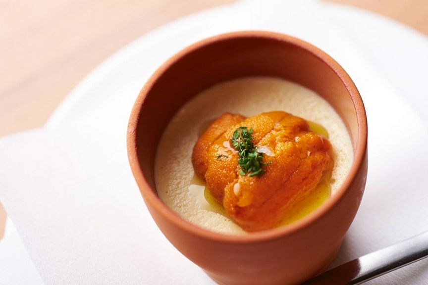 とうもろこしのムース生うに添え(1cup)