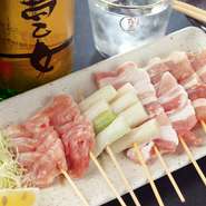 豚バラ・せせり・ぼん尻・鶏ハツ・豚味噌ホルモン・つくね・鳥身・鶏皮・砂ズリ
海老・ウィンナー・白ネギ・子持ちししゃも・豚アスパラ巻き・他