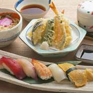 にぎり、天ぷら、自家製うどんと【和楽】自慢の味を堪能！　ゆっくりと楽しみたい食事会にもおすすめです。