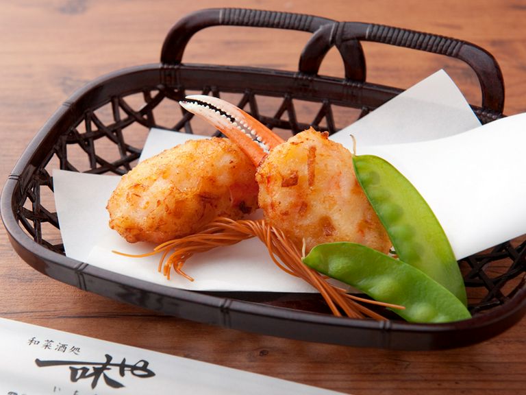 人気の一品! コース料理で楽しめる『海老と蟹のふたみ揚げ』