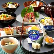 先付、お造り、煮物、焼物、酢物、お食事、デザート