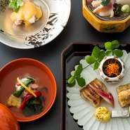 前菜／吸物／造り／煮物／焼物／食事／留椀／香物／水菓子
