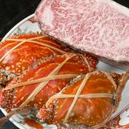 夏が旬の渡り蟹は、旨みを凝縮できる蒸し料理で頂くのがオススメ。長崎和牛も大人気の一品です。