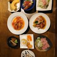 前菜2点盛・先附・季節のサラダ・お刺身3点盛・一品料理①②・お食事・デザート・フルーツ盛り合わせ