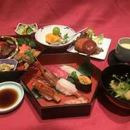 親方厳選にぎり5貫・旬彩料理盛り合わせ・茶碗蒸し・お新香・特製お椀・デザート
