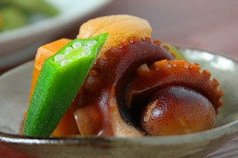 洋食でいえば前菜。『茄子とイイダコとウニの先付け』