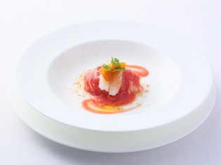 違いがわかってもらえる味『縞海老と唐墨の冷製カッペリーニ』