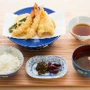 お子様に人気のお子様天ぷらセット　天ぷら5種に御飯・味噌椀・デザート　　