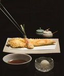 宮城野コース 天ぷら１０品　巻海老・ふぐの白子・ふかひれ・穴子・白魚・かに・帆立・季節の野菜２種・天丼又は天茶・お造り・乾杯ドリンク・デザート
