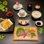 ＊天婦羅盛り合わせ　
＊お刺身盛り合わせ　
＊有田ごどうふ
＊県産米　香の物　
＊椀物
