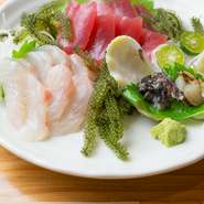 確かな目で厳選した沖縄近海の魚介を使用。お酒との相性抜群！　口の中でトロける味わいをぜひ。