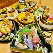 季節の食材をこだわりの調理でご用意いたします。特別な会食に会席御膳、会席コースを、ご要望があれば特別なデザートプレートをご用意しています。