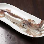 要予約の『活いか刺身』に使用されている活いかは、鮮度が命！　コリコリした食感と甘みが味わえます。地元の方が「止めもの」と呼ぶ「次の日も使用する」は絶対にしない。この一品だけでお店のこだわりが解ります。