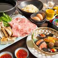 道南の誇る食材のひとつ！すきやきが食べられるのは市内で魚まさだけ。通年を通して人気のお鍋。