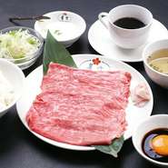 大人気の焼きしゃぶに、ご飯・スープ・サラダ・ドリンクまで付いた大変お得なセット。平日ランチタイム限定。