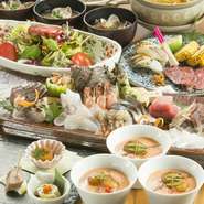 おすすめの料理や旬の素材をたっぷりと盛り込んだコースは3500円～と予算に合わせてチョイス可能。