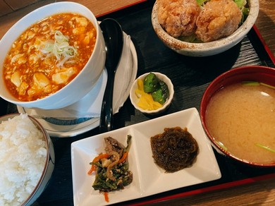 ランチ♪【手作り豆腐】麻婆豆腐定食【鳥の唐揚げ付き！】