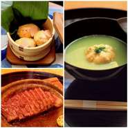 旬の食材をふんだんに使った、おまかせコース
全8品ほど。お祝いや感謝の意を、心尽くしのお料理を快適でゆったりとした店内でお楽しみください！