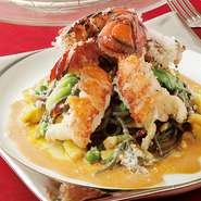 ＜1日10食限定＞カナダ産オマール海老の炙り焼き　白身魚と小柱のパスタネロ　サフラン風味