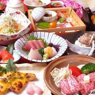 魚もお肉も一緒に楽しめる会席コースです