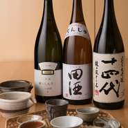 日本酒は、「田酒」や「十四代」など、手に入りにくい貴重な銘柄を7、8種類。ワインはシャンパンも含め20種類程用意されています。グランドメニューには無いおすすめもあるので訪れる度に楽しめます。