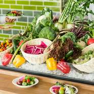 当店では健康な野菜を作る農家さんのことを健農家と呼んでいます、フレッシュでヘルシーな野菜ビュッフェをお楽しみください。
