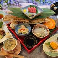 本日のお造り・天婦羅・茶碗蒸し・三種惣菜・ご飯・汁・香の物
