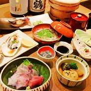 瀬戸内で採れたお魚や地元・香川産のお野菜のお料理と、羽釜ご飯が味わえる『季節のおまかせコース』
