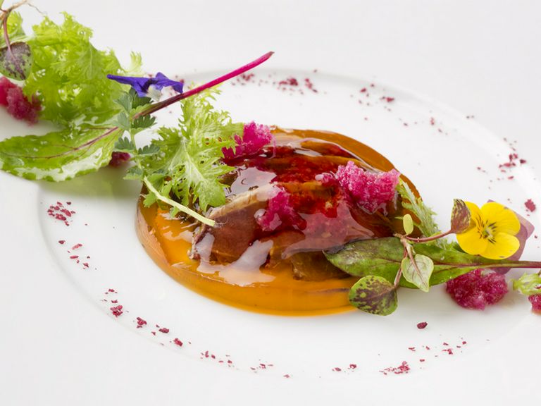 シンプルに鴨肉を味わう「青首鴨胸肉と白人参  腿肉のコンソメ仕立て」