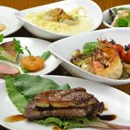 特選牛、フォアグラ、天使の海老…豪華食材たっぷり。ちょっとずつ色々楽しめる大満足のコース。ゆっくり楽しんでほしいから3時間飲み放題（金・土・祝前日は2時間）！誕生日、グルメ会、自分へのご褒美に