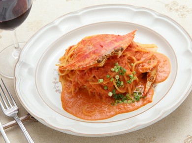渡り蟹のトマトクリームスパゲッティ