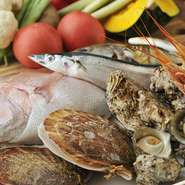 料理の美味さは素材も重要なので、新鮮な食材にこだわっています。毎日、オーナー自ら市場に出かけて、自分の目で確かめた、新鮮で元気な湘南野菜や近海の魚介を中心に仕入れています。