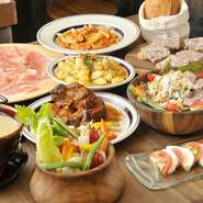 ２０名までのパーティーもOKです。あり得ない料金の宴会メニューもご用意。【ABC】のすべてが堪能できる、おすすめフード１０品に飲み放題付きです。（特別価格のため平日限定、４名以上で２日前までの要予約）