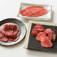 国産黒毛和牛の中でも最高級とされるA5ランクのみを使用。
料理長お勧めの極上希少部位盛り合わせがこの価格！
霜降り肉と赤身肉をバランス良く盛り合わせた鉄板メニューです。