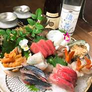 朝一番に魚河岸で仕入れる、鮮度抜群の『お造り６点盛』
