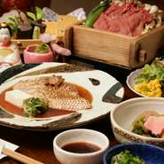 前菜、鍋物、造り、焼物、茶わん蒸し、一品料理
御飯、果物　（コーヒー付）