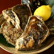 千葉県在住の飯田さん親子が素潜りで収穫した岩牡蠣を、生でどうぞ。天然ならではの大ぶりでクリーミーな身が、食べ応えある一品です。爽やかにレモンをかけてお召し上がりください。夏季限定のメニューです。
