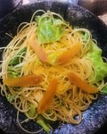 自家製カラスミと菜の花のペペロンチーノパスタ。
