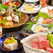 季節感あふれる会席料理は、大切な方との別れや新たなスタートを祝う席にもオススメ。フグやクエなど、贅沢な食材に出合えるのも楽しみの一つです。おいしい料理を囲む、心温まるひと時が過ごせます。